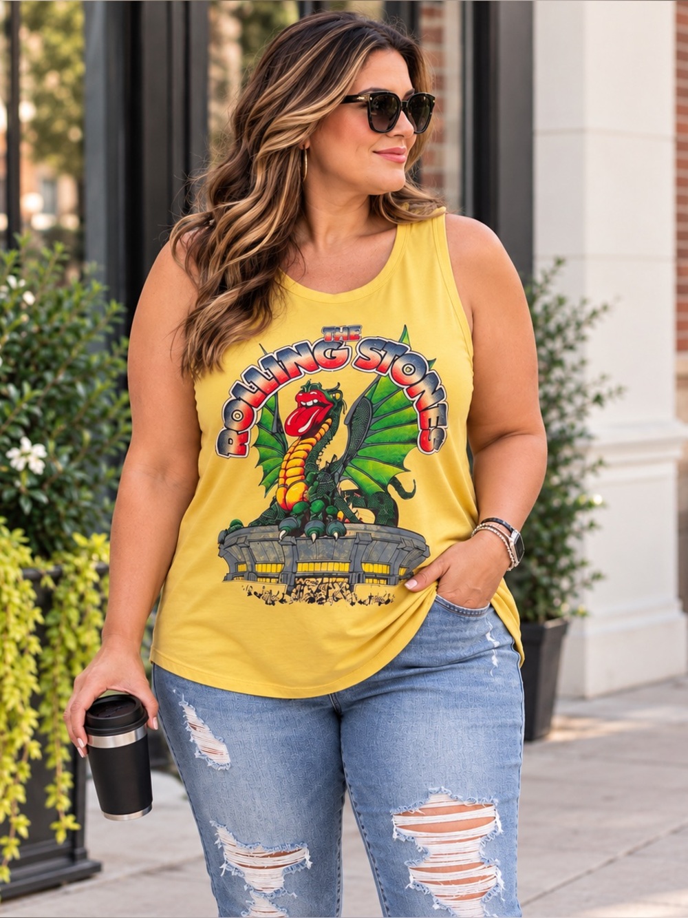 Torrid Rolling Stones Dragon Graphic Yellow Tank Top Women’s Size 3 22/24